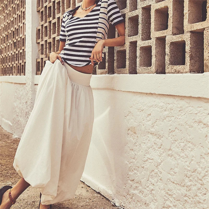 Bxoxo Skirts y2k Women Summer Elegant Solid Color High Waist Loose Fitting Long Bubble Skirt Office Ladies Skirts Streetwear
