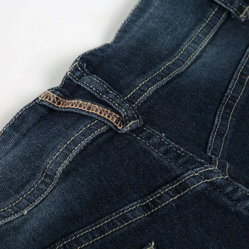 Bxoxo Vintage Washed Basic Flared Jeans Women Low Waist American Style Slim Denim Pants Button-up Trousers Casual Aesthetic