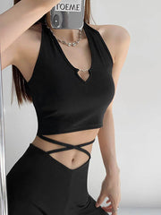 BXOXO V-neck Button Up Cropped Knitted Tank Top Women Tops Y2K Halter Camis Strapy Sexy Tube Top Women Summer