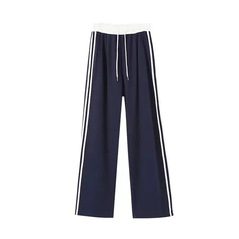 Bxoxo Vintage Stripe Women Wide Leg Pants Y2K Autumn High Waist Baggy Casual Sweatpants Harajuku Korean All Match Straight Trousers