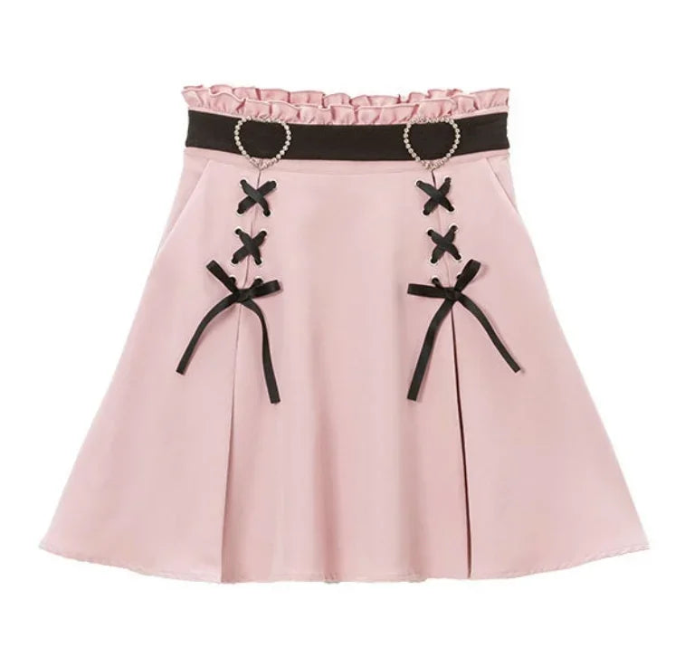 BXOXO 2025 Y2k Aesthetic Harajuku Style Sweet Girl High Waist Mini Bandage Skirt Slim Women Solid Streetwear Gothic Jk Saia Feminina