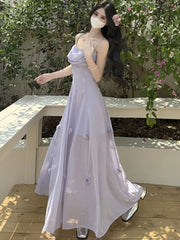 Bxoxo Summer Womens Fairycon Korean Floral Long Dresses New Fashion Slim Waist Spaghetti Strap Party Dress 2025 Holiday Vacation Robe