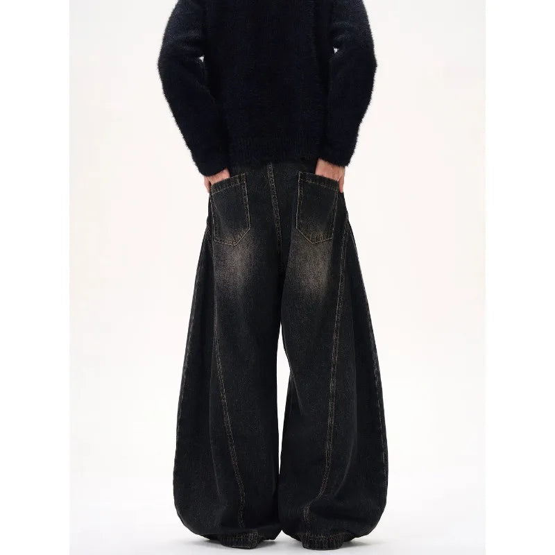 Bxoxo Vintage Washed Black Women's Jeans Wide Leg American Style High Waist Baggy Denim Pants Casual Straight Trousers New