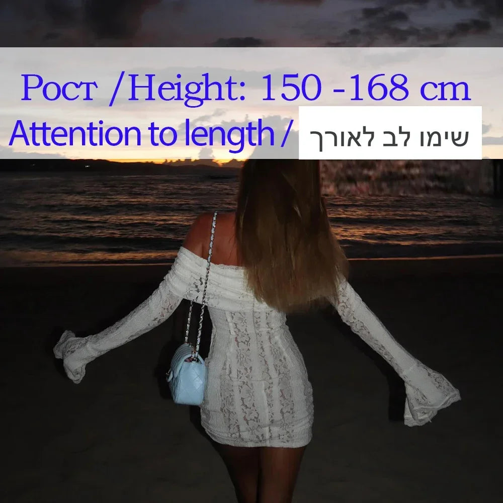 BXOXO  White Off The Shoulder Bodycon Dress New in Flare Sleeve Elegant Lace Maxi Dress Wedding Guest Dress for Women