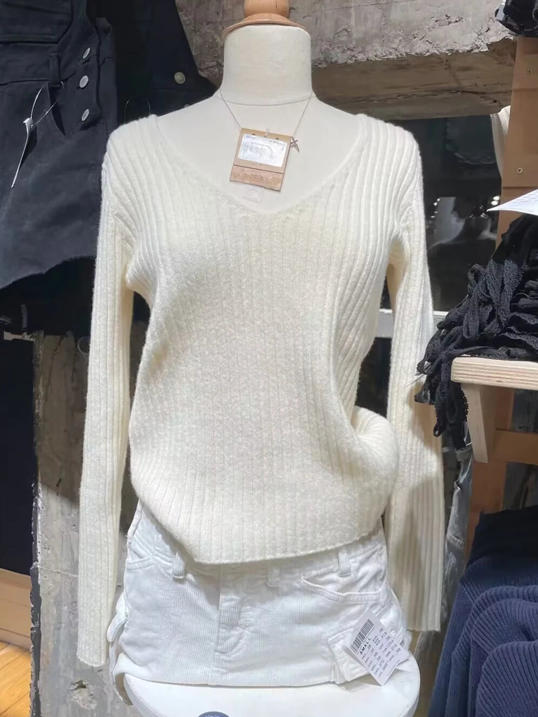 Bxoxo Vintage Navy Knitted Sweaters Women 2023 Autumn Sweet V Neck Long Sleeve Slim Y2k Tops Ladies Harajuku Cute Cotton Pull Sweater