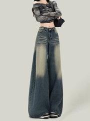 Bxoxo Women Streetwear Retro Jeans Loose High Waist Y2K Denim Pants Casual American Harajuku Fall Female Pockets Wide Leg Trousers New