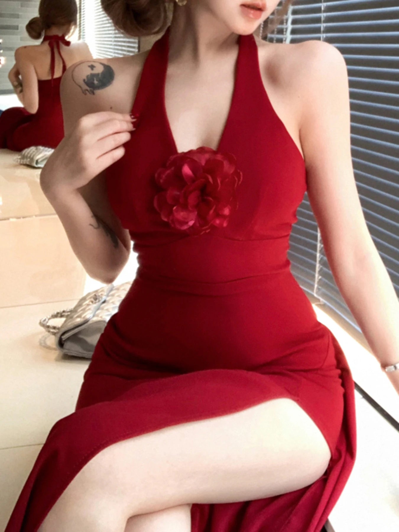 BXOXO Solid Sexy Skinny Halter High Side Split Women Elegant Dresses Design Fashion New Women Clothing
