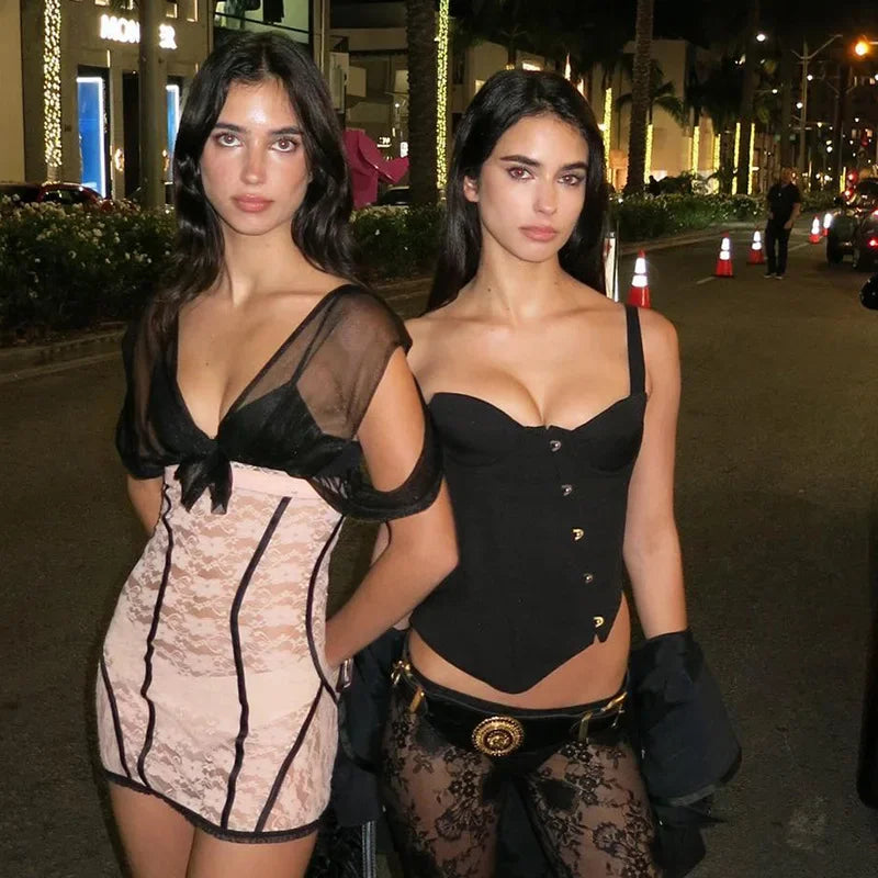 Bxoxo Fashion Women Buckle Irregular Crop Tops One Shoulder Strap Corset Tops Slim Waist  Low-cut Tanks Camis Bralette Bustiers New