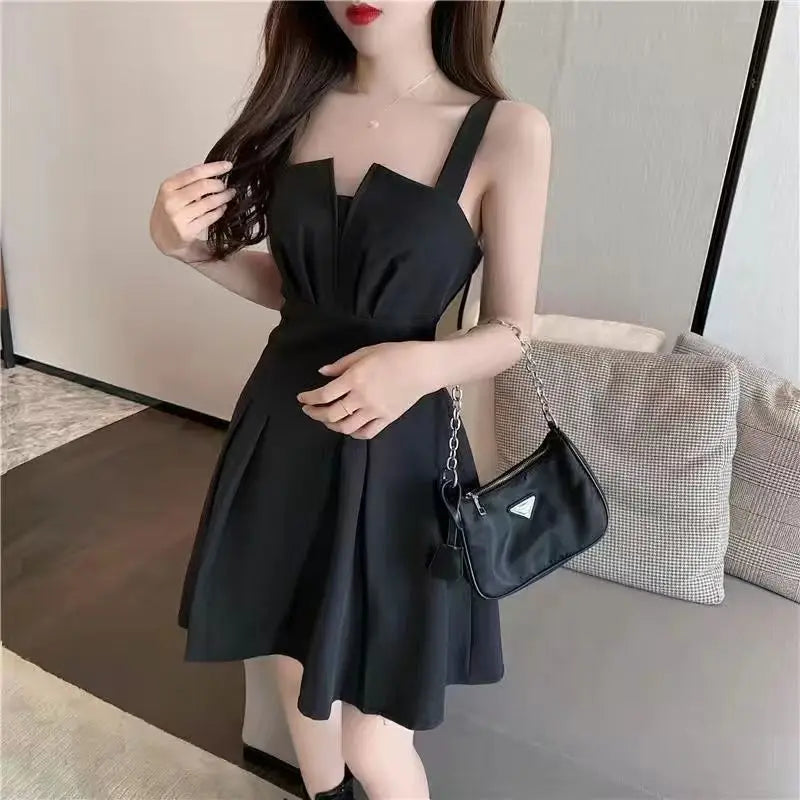 BXOXO Pure desire irregular ruffle edge V-neck suspender dress for women in summer sweet and spicy girl with a slim waist, holiday