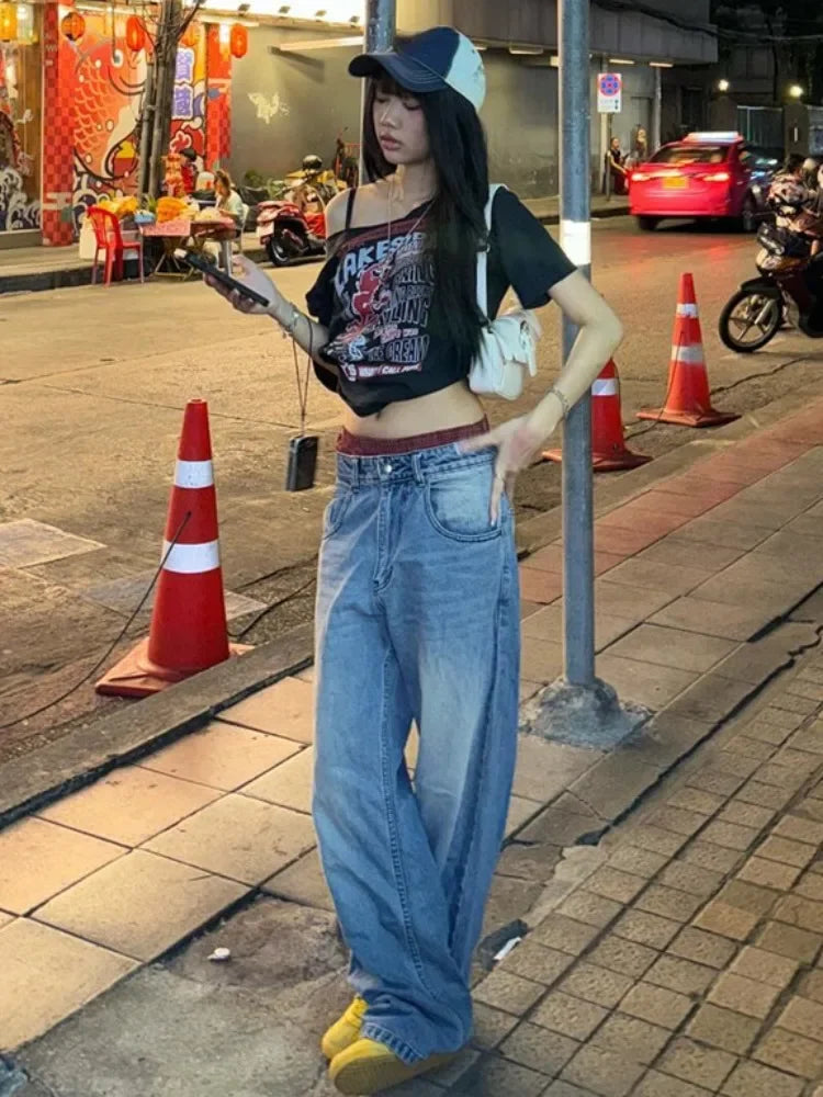 BXOXO Gothic Tee Y2k Letter Print Off Shoulder Punk T-shirts Women Harajuku Summer Streetwear Grunge T Shirt Aesthetic Sexy Crop Tops