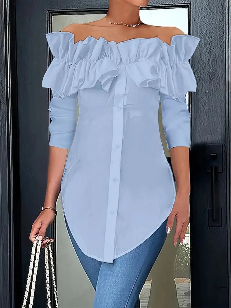 BXOXO Sexy One-piece Collar Slim White Shirt And Blouses Women's Summer Short Sleeve Fashion Ruffle Button Cardigan Female Shirts Top
