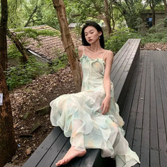 BXOXO French Style A- Line Dress Slimming Beach Vacation Halter Long Skirt Summer Wear Sleeveless Design Sensation Women's Clothing