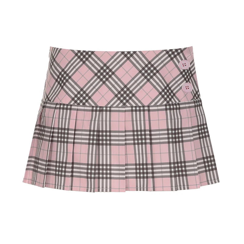 BXOXO Preppy Pink Plaid Mini Pleated Skirt Fashion Cute Chic Y2K Women New Summer Clothing All-Match Hotsweet