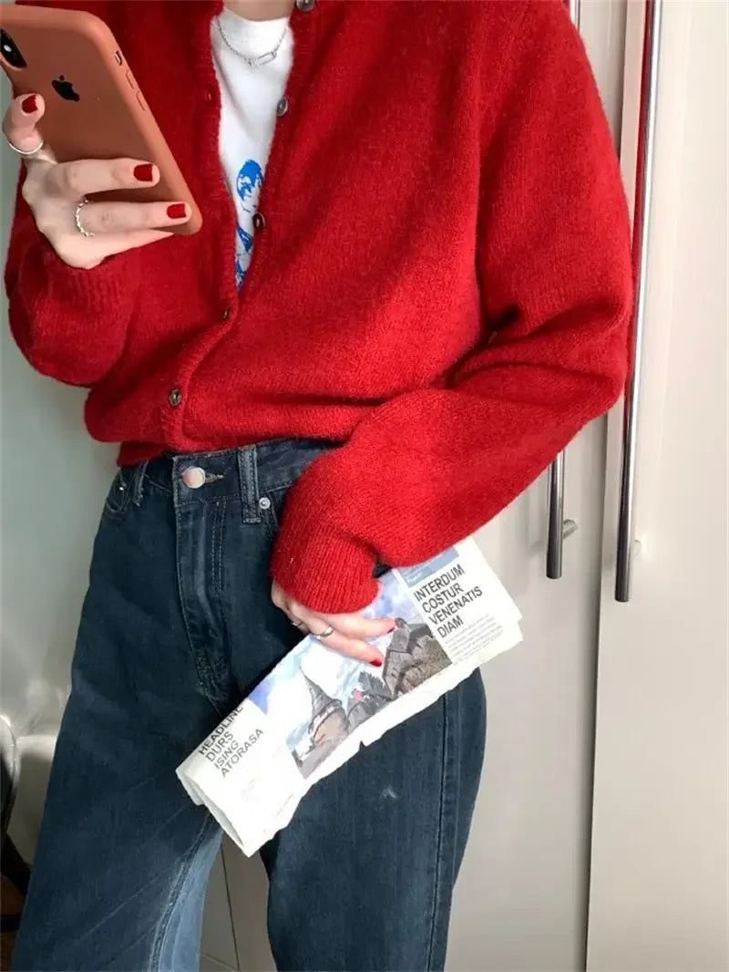 Bxoxo Knitted Sweater Cardigan Loose-fit Warm Jacket Inner Wear Outer Korean Style Stylish Women's Top Core-spun Yarn