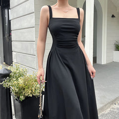 BXOXO Summer Elegant Casual A-Line Satin Midi Dress Women Sleeveless Vintage Party Birthday Vestidos Female Chic Solid Robe