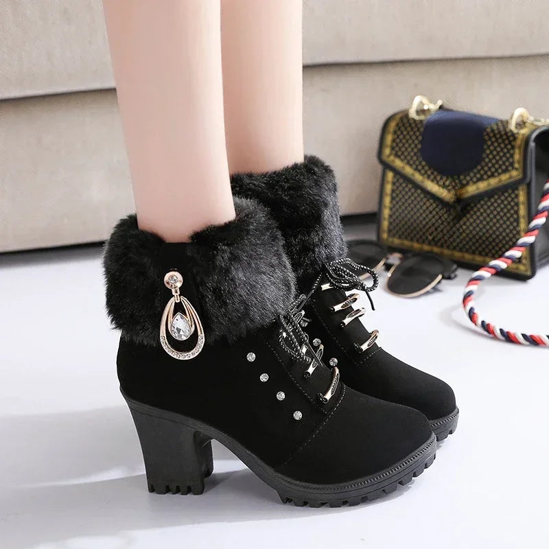 BXOXO Women Boots Winter Designer High Heels Shoes for Women New Short Plush High Platform Ankle Boots Elegant Botas Mujer