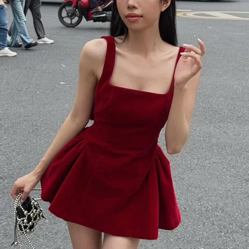 BXOXO Red Bow Dress Women's Sexy Backless Slim Tank Top A Line Dress Sleeveless Spaghetti Straps Luxury Party Evening Dress