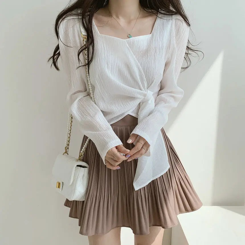 Bxoxo Tops for Women Elegant Social Clothes Korean Style Womens Shirt & Blouse Spring Long Sleeve White Chic Streetwear S Pretty Cute