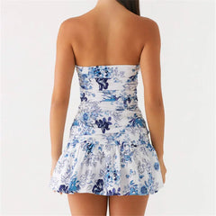 BXOXO Fashion Women's Ruched Tube Top Dress Vintage Holiday Strapless Sleeveless Slim Fit Flare Dress Summer Clubbing Dress