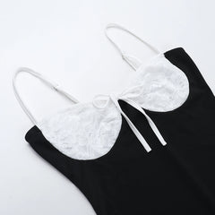 BXOXO Sexy Women’s Lace Patchwork Short Dress Summer Sleeveless Tie-up Front Slim Fit A-Line Dress Party Club Short Mini Dress