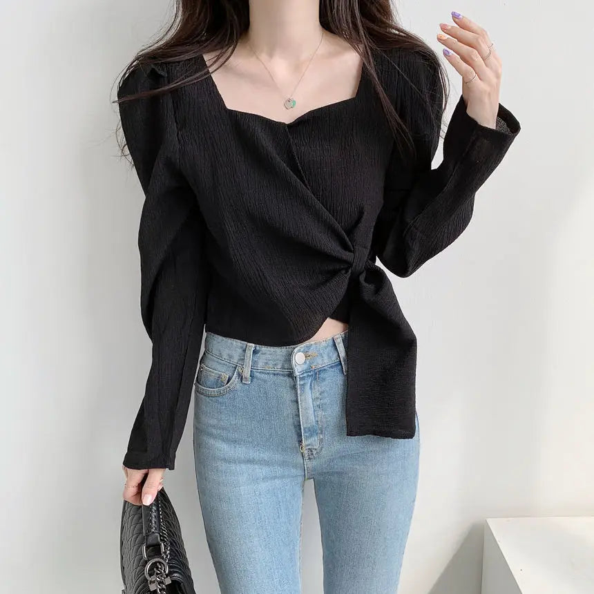 Bxoxo Tops for Women Elegant Social Clothes Korean Style Womens Shirt & Blouse Spring Long Sleeve White Chic Streetwear S Pretty Cute