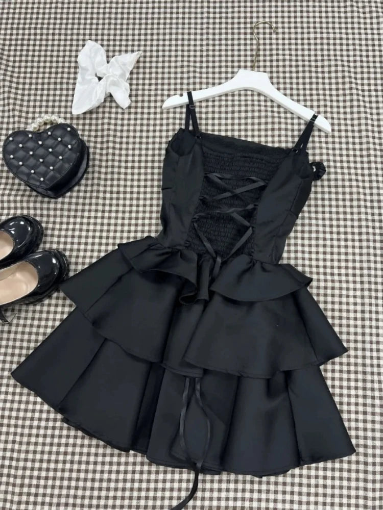 BXOXO Summer French Elegance Lolita Ballet Dress Hepburn Princess Puffy Short Slim Dress Korea Fashion Patchwork Party Clothing 2025