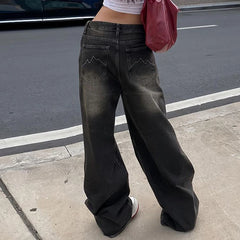 Bxoxo Streetwear Grunge Baggy Jeans Women Vintage Distressed Straight Leg Y2K Denim Pants 90s Aesthetic Outfits Washed Chic