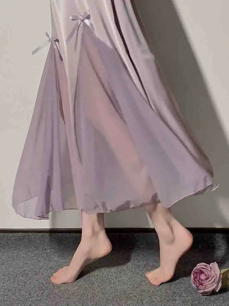 BXOXO Spring Sexy Silk Strap Dress Women French Elegant Party Fairy Dress Backless Lace Long Dresses Women Court Vintage Korean