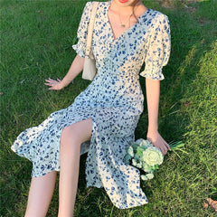 BXOXO Harajuku Floral Dress for Women Party French Vintage Retro Office Lady Casual Club Mini Sexy Dresses Summer New Clothes