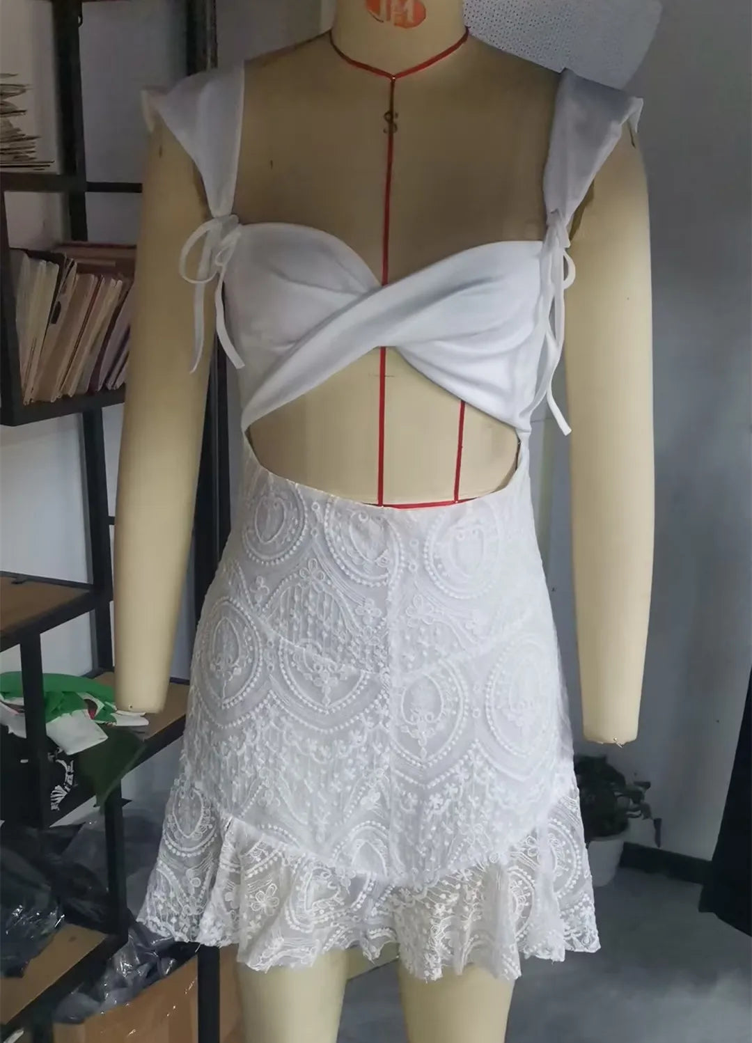 BXOXO Lace Hollow Out Bandage Sexy Mini Dress For Women Robe Spaghetti Strap Backless Bodycon Sexy Party Club Print Dress