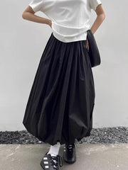 BXOXO Long Skirt Women Elegant Solid Elastic Waist A-line Vintage Korean Fashion Loose Balloon Maxi Skirt Casual Streetwear