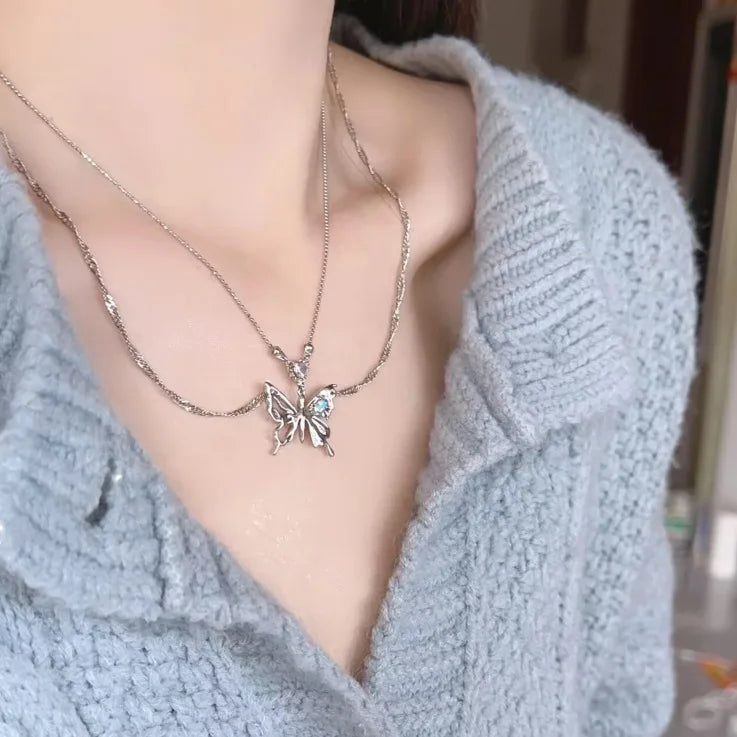 BXOXO - Double Chain Butterfly Necklace