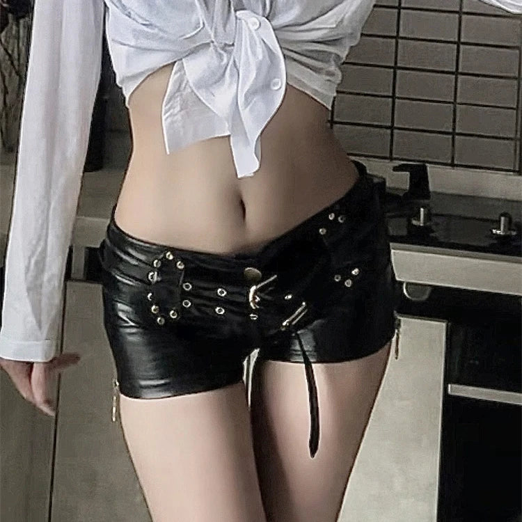 Bxoxo New sexy low waist PU leather pants artificial lederhosen summer elastic belt casual shorts women