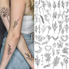 BXOXO Black Large Flower False Tattoo Sticker For Women Rose Peony Temporary DIY Water Transfer Tattoos Girls Hand back Body Art