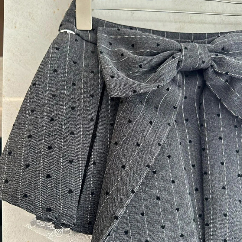 Bxoxo Sweet Bow Lace Stitching Women Skirts Spring Korean A Line Pleated Skirts Y2K High Waist Streetwear All Match Ladies Mini Skirt