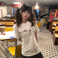 BXOXO Y2k Japanese Prin T-shirt Short Sleeve 2000s Aesthetic Grunge Tops Egirls Streetwear 2000s Aesthetic Graphic Tops Tee