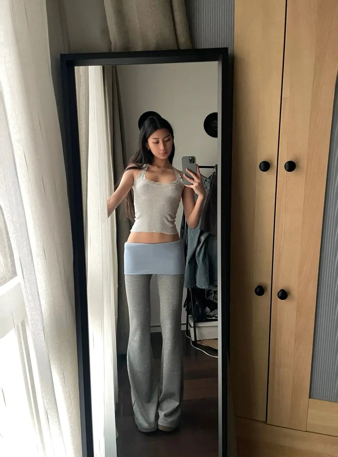 Bxoxo Gray High Waist Basic Flared Pants Solid Color Jogging Fitness Yoga Trousers Slim Korean Fashion Casual Streetwear Lady