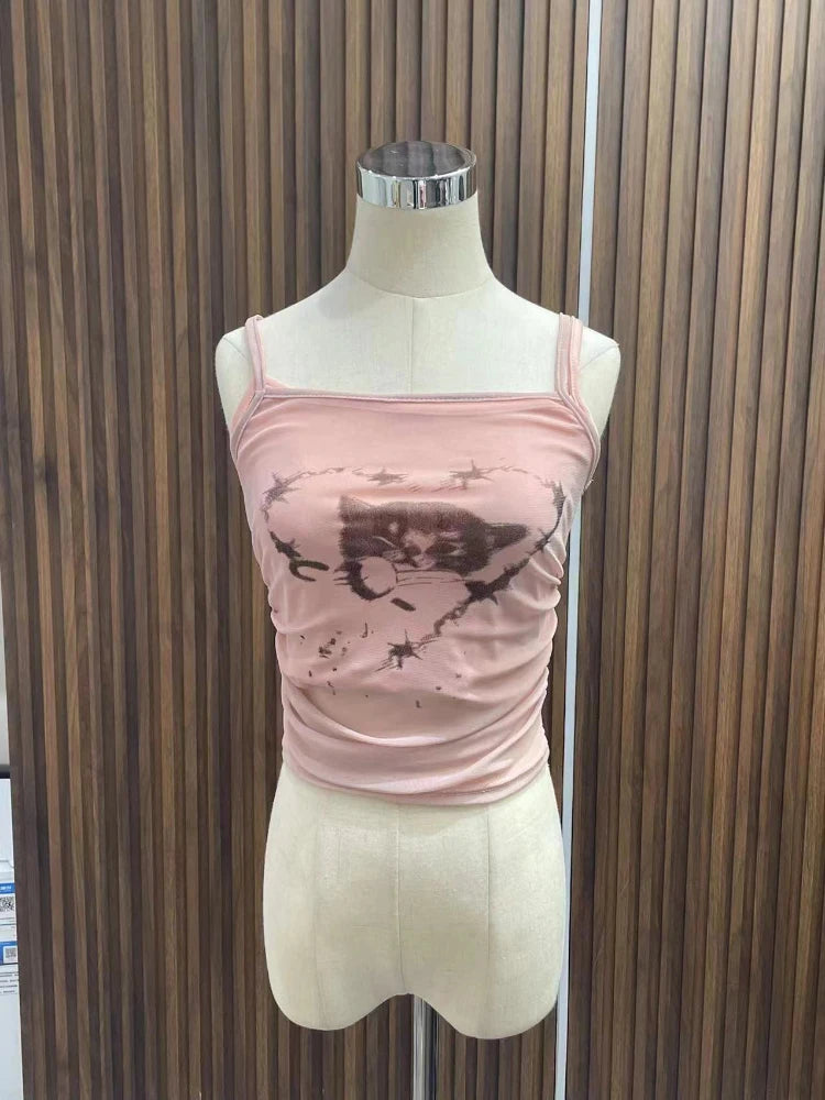 Bxoxo Summer Women Dark Academia Coquette 2000s Aesthetic Bodycon Camisole Gyaru Fake Two Pieces Crop Tops Hot Sexy Kpop Kawaii Y2k