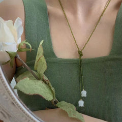 BXOXO Vintage Green Crystal Long Sweater Necklace Summer White Tulip Flower Wedding Aesthetic Jewelry Wholesale