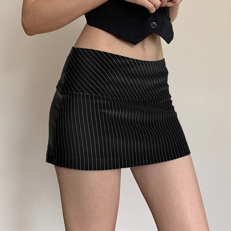 BXOXO Harajuku Striped Print Mini Skirt Vintage y2k Low Rise Skinny Retro Short Skirts for Women Summer Casual Streetwear Basic