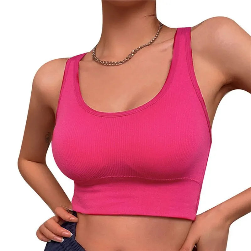 BXOXO4 Women Seamless Sexy Cross-back Hollow Out Knitted Camisole Summer Sports Cropped Padded Tanks Push Up Bra Tops Lingerie Bralette