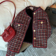Bxoxo Patchwork Tweed Women Jackets for Women 2024 Winter Fashion Thick Warm Crop Coats Y2K Korean Streetwear Loose Plaid Outwear New