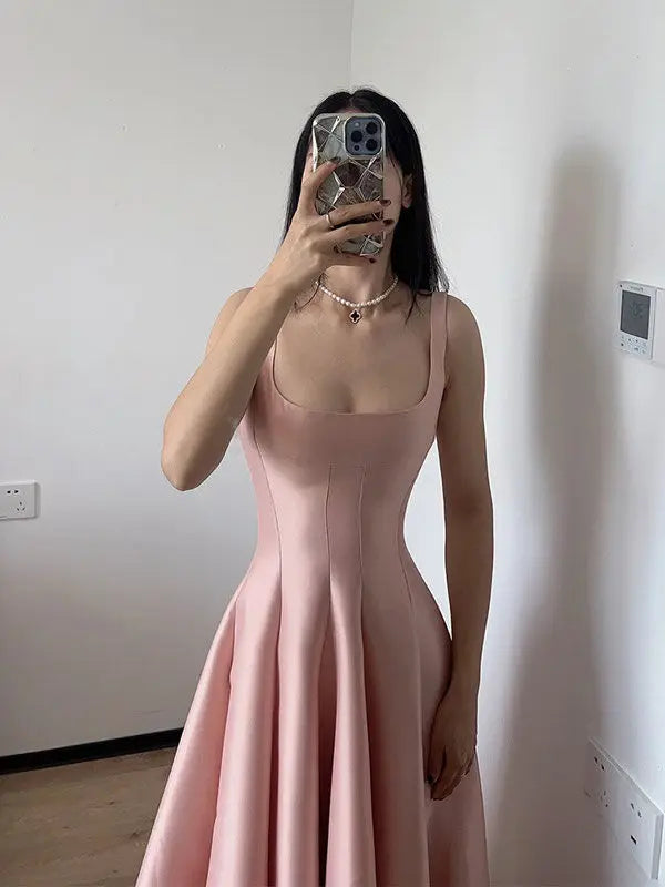 BXOXO Harajpoo Elegant French Socialite Style Sweet Pink Suspender Dress Women Spring Summer A-line Tea Break Formal Vestidos