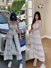 Bxoxo Retro Design Lace ter Dr Ele Beach Vaion Fairy Skirt Summer A-Line Long Dr High Waist Gentlewoman Sle No Sl...