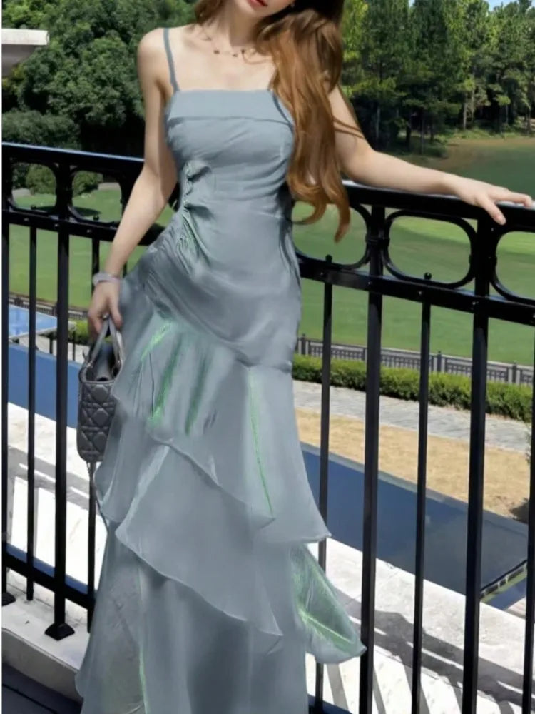 Bxoxo Women'sSexy Ruffles Elegant  Mermaid Dresses French Princess Slim Fit Zipper Party Long Dress 2025 New Fashion Prom Evening Robe