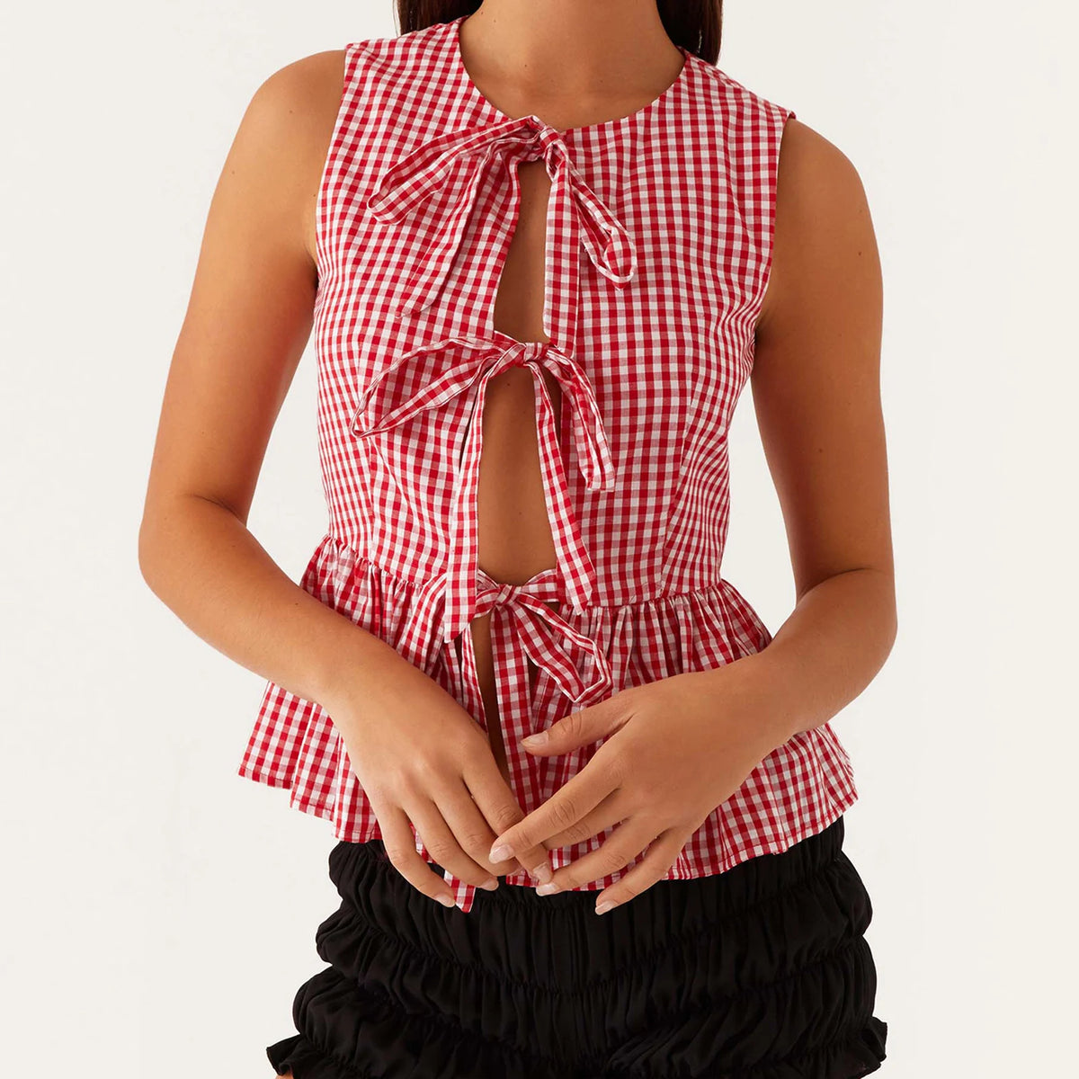 BXOXO Women Y2k Babydoll Tank Top Vintage Tie Side Plaid Sleeveless Peplum Cami Top Summer Going Out Crop Top Streetwear