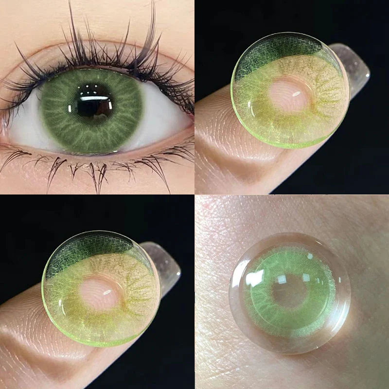BXOXO 2Pieces Colored Contact Lenses Bueatiful Pupil Color Circle Lens Green Iris Prescription Yearly Natural Coloured Contacts