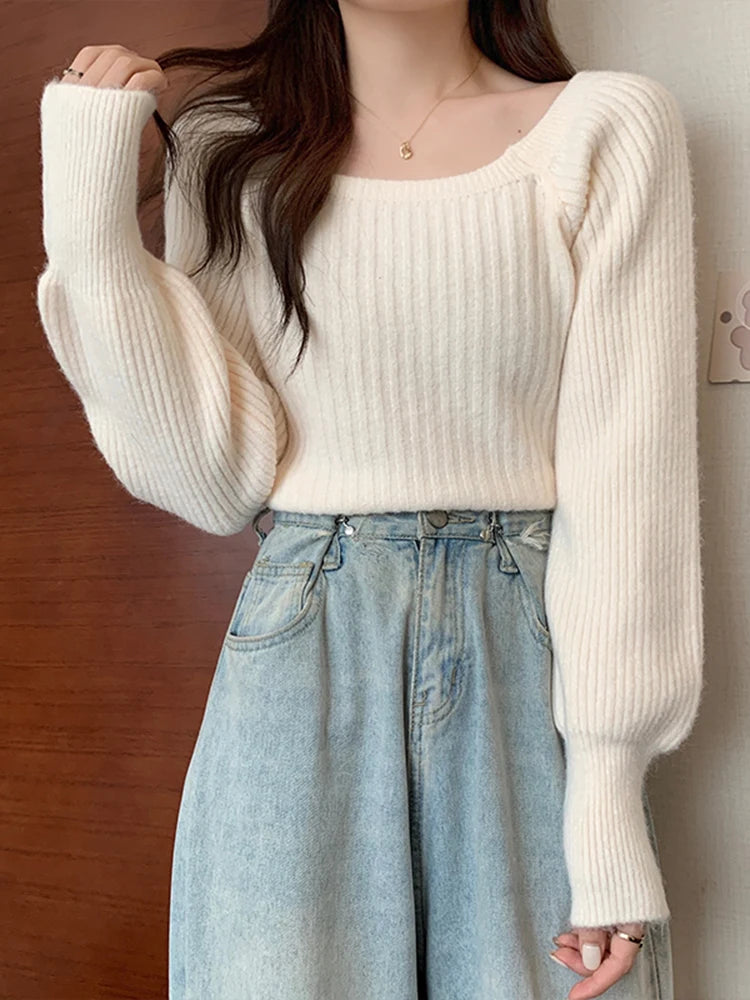 Bxoxo Autumn Winter Loose Women Sweaters Casual Soft Long Puff Sleeve Pullovers Jumpers Knitwear Basic Sweater For Women Tops
