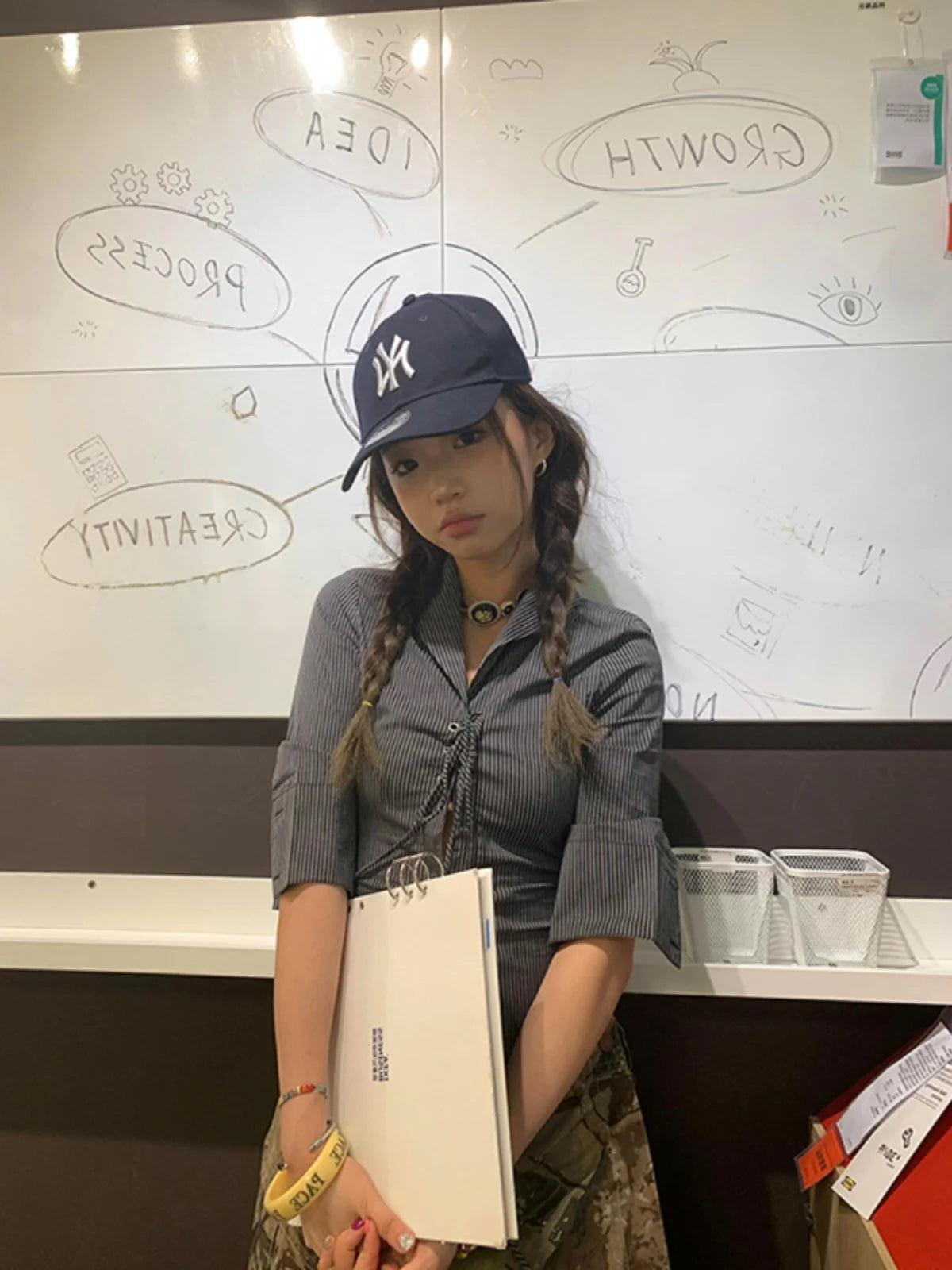 BXOXO Korean Shirt Women Lace Up Striped Slim Shirt Y2k Vintage Tops Half Sleeve Streetwear Japanese 2000s Hollow Out Shirts