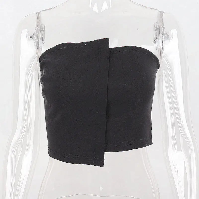 Bxoxo Y2K Sexy Irregular Strapless Tank Top Women Backless Sleeveless Zipper Tube Tops Gothic Summer Off Shoulder Lady Vest